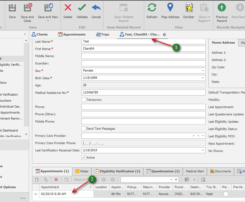 Update the Status for an Individual Appointment;1. Open the Client screen
            2. Open/double-click the Appointment to update