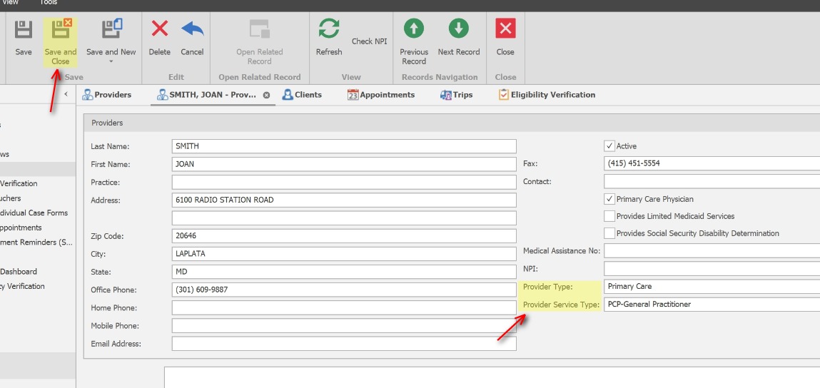 Edit the Provider;Update the Provide record with as much information as possible.  (Provider Type and Provider Service Type are often used for reports required for the state)
            Click Save and Close when finished to exit the Provider tab.